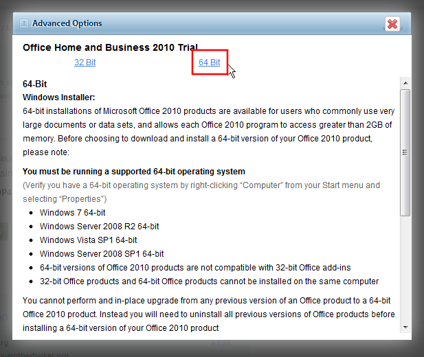 office 2010 download 64 bit